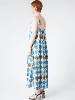 Chloé Stora - Minorque Dress in Fleurs Ceraminque (Blue, Brow, and Cream Floral)