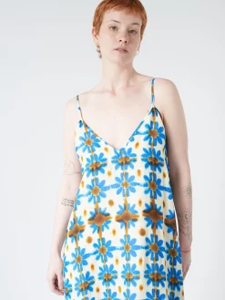 Chloé Stora - Minorque Dress in Fleurs Ceraminque (Blue, Brow, and Cream Floral)