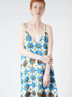 Chloé Stora - Minorque Dress in Fleurs Ceraminque (Blue, Brow, and Cream Floral)