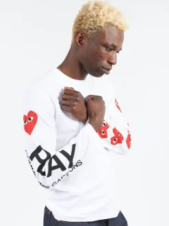Comme des Garçons PLAY - T262 Longsleeve T-Shirt in White with Printed Sleeves