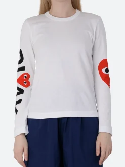 Comme des Garçons PLAY - T257 Longsleeve T-Shirt in White with Printed Sleeve