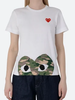 Comme des Garçons PLAY - T243 T-Shirt in White with Half Camouflage Heart Print