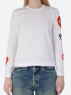 Comme des Garçons PLAY - T259 Longsleeve T-Shirt in White with Printed Sleeve