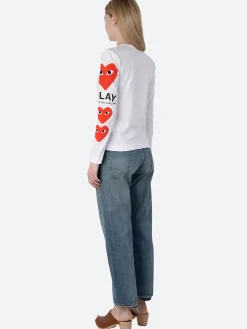 Comme des Garçons PLAY - T259 Longsleeve T-Shirt in White with Printed Sleeve