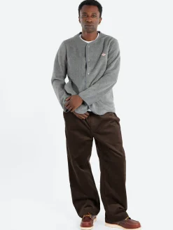 Danton - Collarless Fleece Jacket in Dark Grey