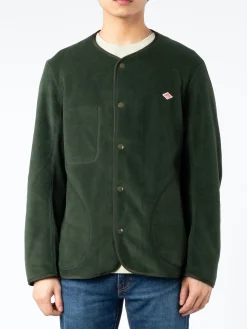 Danton - Collarless Fleece Jacket in Green