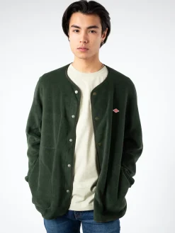 Danton - Collarless Fleece Jacket in Green