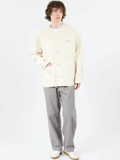 Danton - Cotton Drill Collarless Jacket in Ecru