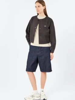 Danton - Cotton Drill Collarless Short Jacket in Charcoal