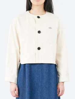 Danton - Cotton Drill Collarless Short Jacket in Ecru