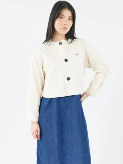 Danton - Cotton Drill Collarless Short Jacket in Ecru