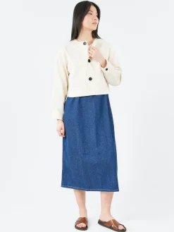 Danton - Cotton Drill Collarless Short Jacket in Ecru