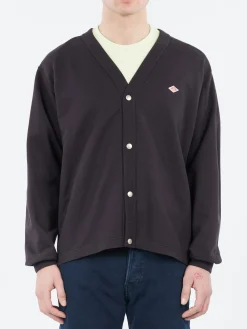 Danton - Cotton Terry V-Neck Cardigan in Charcoal