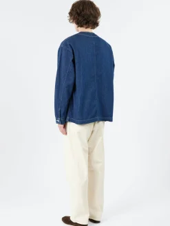 Danton - Denim Drill Collarless Jacket in Indigo