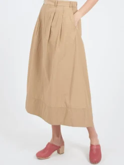 Danton - Double Pleated Skirt in Beige