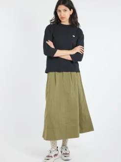 Danton - Double Pleated Skirt in Olive