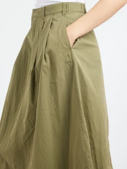 Danton - Double Pleated Skirt in Olive