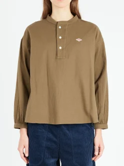 Danton - Henley Neck Pullover Shirt in Olive