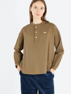 Danton - Henley Neck Pullover Shirt in Olive