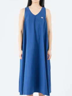 Danton - High Count Cotton V Neck Dress in Blue