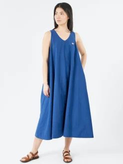 Danton - High Count Cotton V Neck Dress in Blue