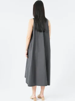 Danton - High Count Cotton V Neck Dress in Charcoal
