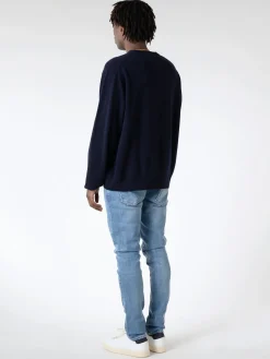 Danton - Lambswool Crew Neck Knit Pullover in Dark Navy