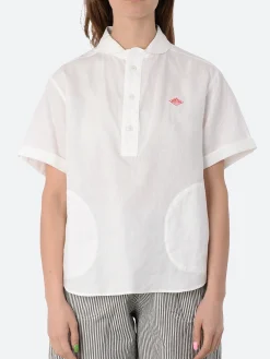 Danton - Linen Round Collar Shirt in White