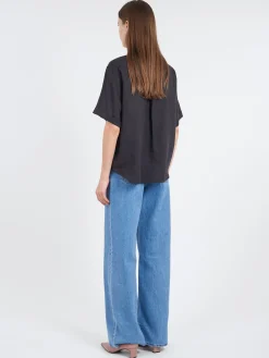 Danton - Linen Round Collar Shirt in Charcoal