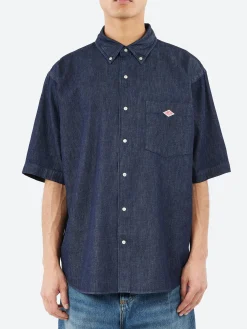 Danton - Men's Denim Dungaree B.D S/S Shirt in Indigo
