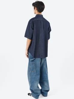 Danton - Men's Denim Dungaree B.D S/S Shirt in Indigo