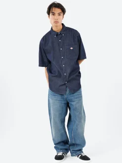 Danton - Men's Denim Dungaree B.D S/S Shirt in Indigo
