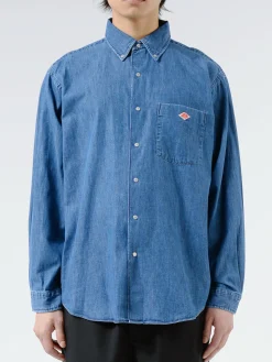 Danton - Men's Denim Dungaree B.D. Shirt in Light Indigo