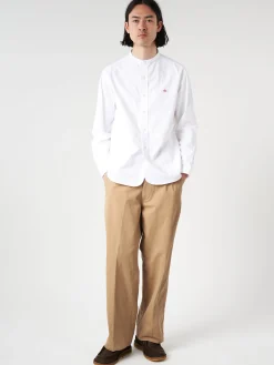 Danton - Men's Plain Oxford Band Collar L/S Shirt in White