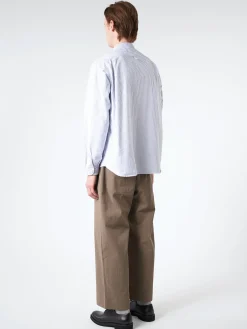 Danton - Men's Striped Oxford Band Collar L/S Shirt in Navy and White