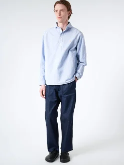 Danton - Oxford Round Collar Pullover Shirt in Blue