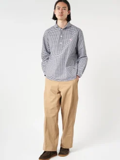 Danton - Oxford Round Collar Pullover Shirt in Black and White Gingham