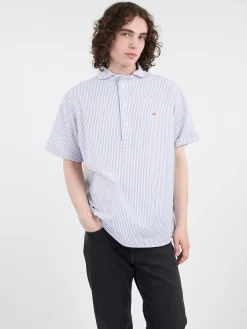 Danton - Round Collar Shirt in Navy and White Stripe