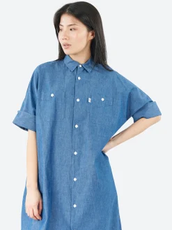 Danton - Short Sleeve Work Dress in Light Indigo