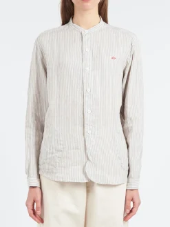 Danton - Women's Band Collar Shirt in Grey and White