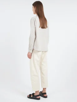 Danton - Women's Band Collar Shirt in Grey and White