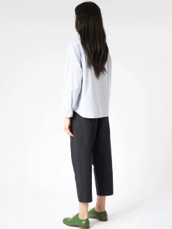 Danton - Women's Band Collar Shirt in Navy/White Stripe