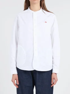 Danton - Women's Band Collar Shirt in White