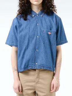 Danton - Women's B.D. Short Sleeve Shirt in Light Indigo
