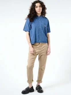 Danton - Women's B.D. Short Sleeve Shirt in Light Indigo