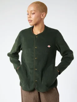 Danton - Women's Collarless Fleece Jacket in Dark Green