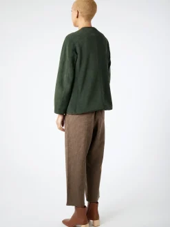 Danton - Women's Collarless Fleece Jacket in Dark Green