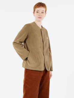 Danton - Women's Collarless Fleece Jacket in Khaki