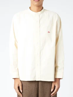 Danton - Women's Corduroy Band Collar Shirt in Off White