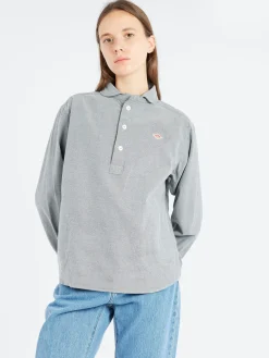 Danton - Women's Cotton Flannel Round Collar Pullover Shirt in Grey Chambray